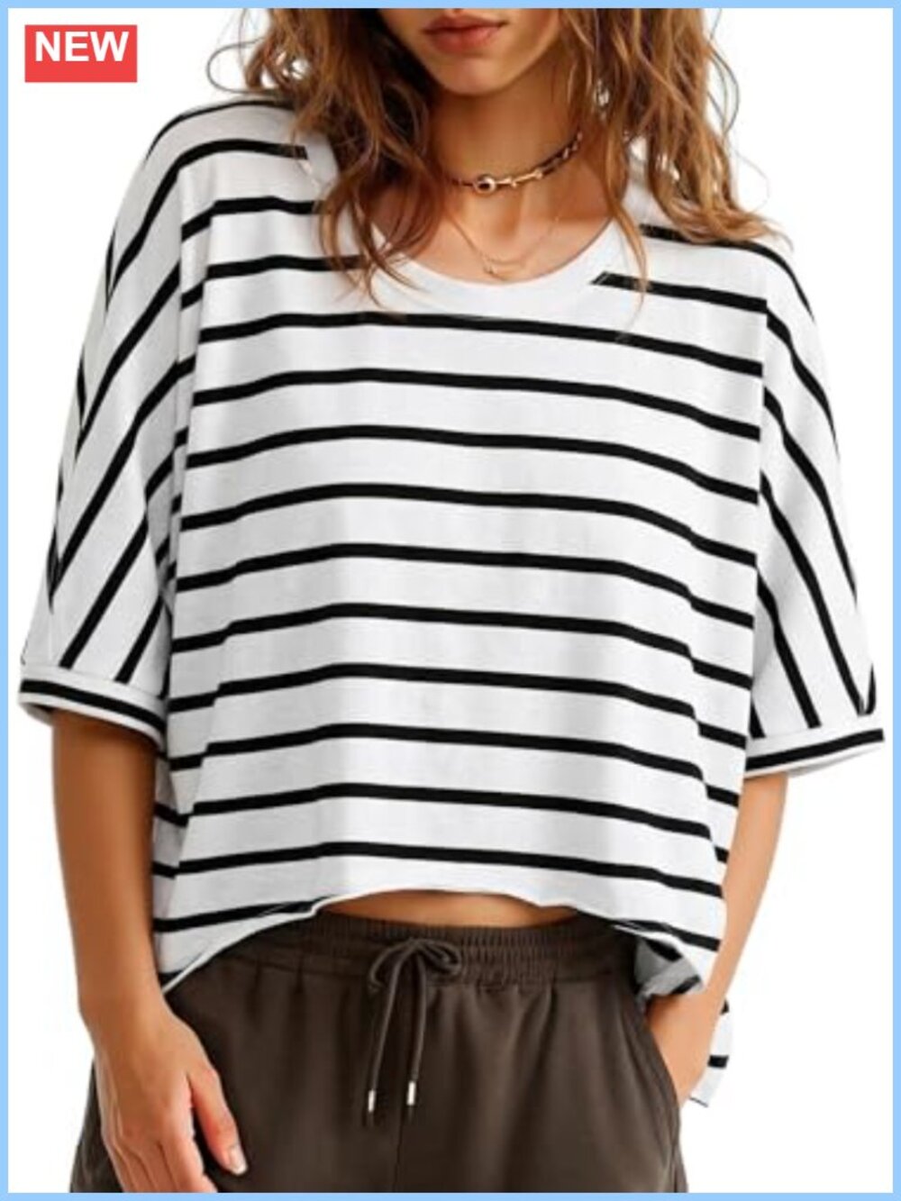 Oversized Cropped T-Shirt Striped Cotton Tee